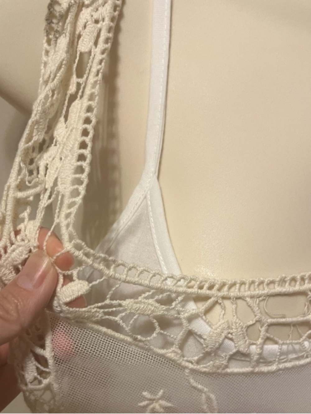 Ardene Ivory Mesh Crochet Racerback Tank Semi-Sheer Mini Dress - Picture 2 of 12